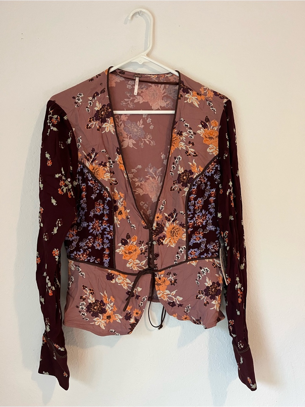 NWT Free People "The Way the World Turns" Blouse Top Size M Floral Patchwork